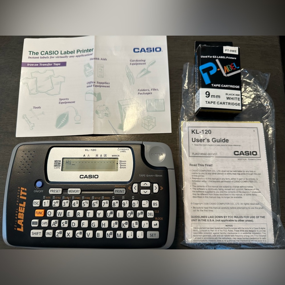 Casio KL-120 Label Maker 6mm Thermal Transfer comes with an extra new cartridge